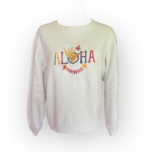 VTG Hawaii Aloha Bright Embroidered Cropped Crewneck Sweater